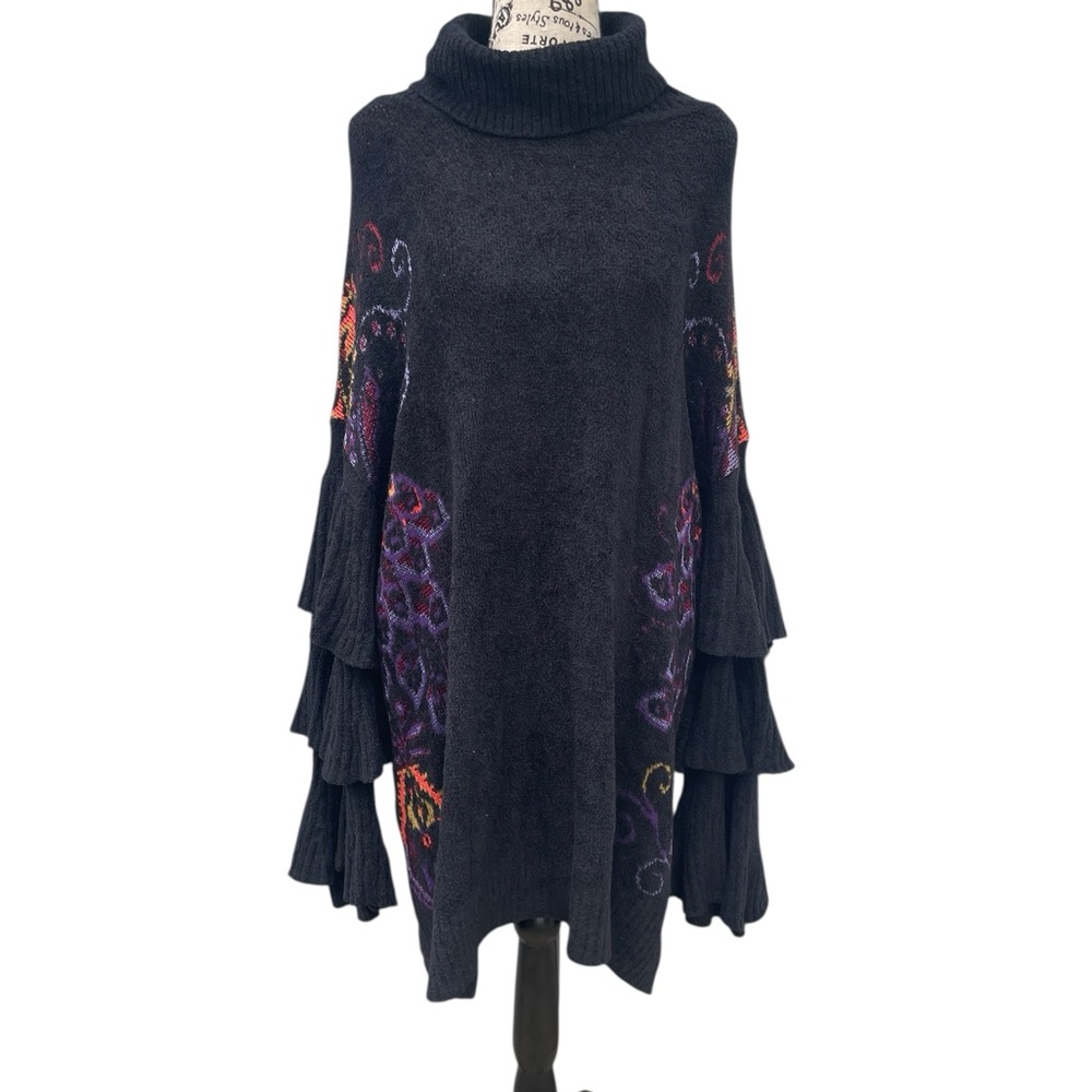 Rara Avis by Iris Apfel Boho Turtleneck Dress, Tiered Ruffle Sleeves,‎ Size 1X